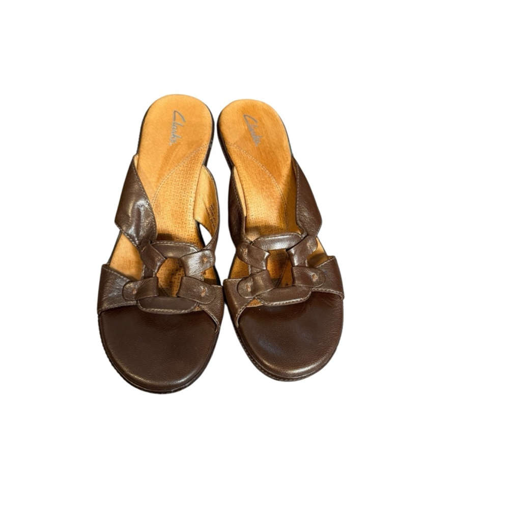 Clarks Brown Leather Heel Sandals Size 8.5M - Picture 5 of 11